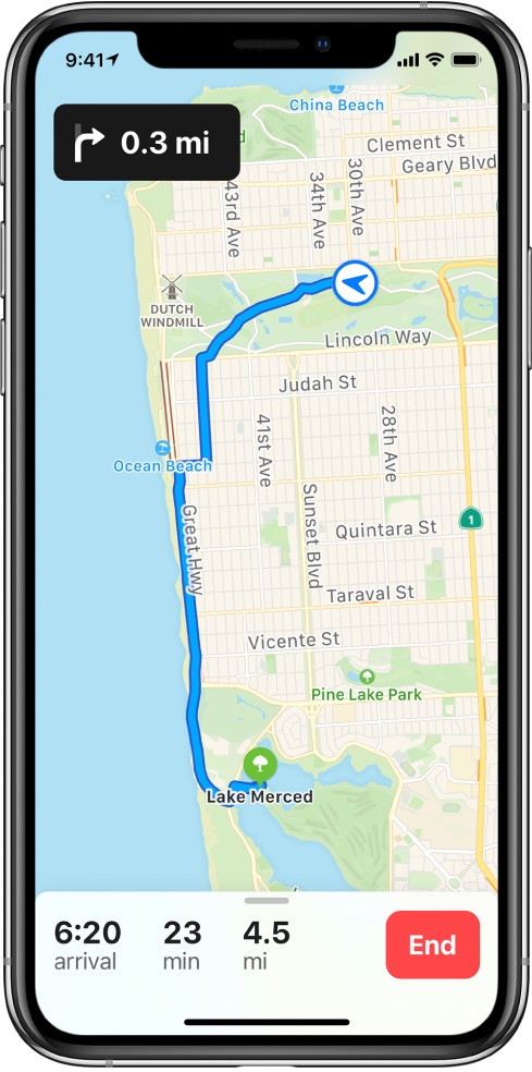 Apple Maps cycling directions - viewing the entire route