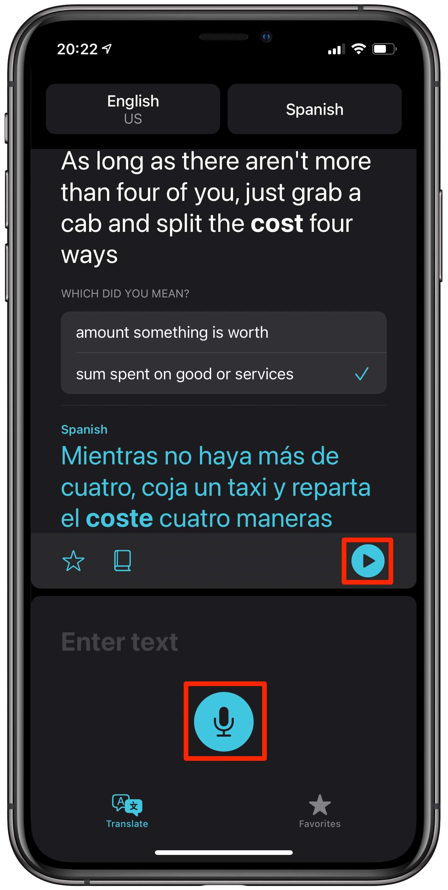 Translate iPhone - translating spoken words and phrases