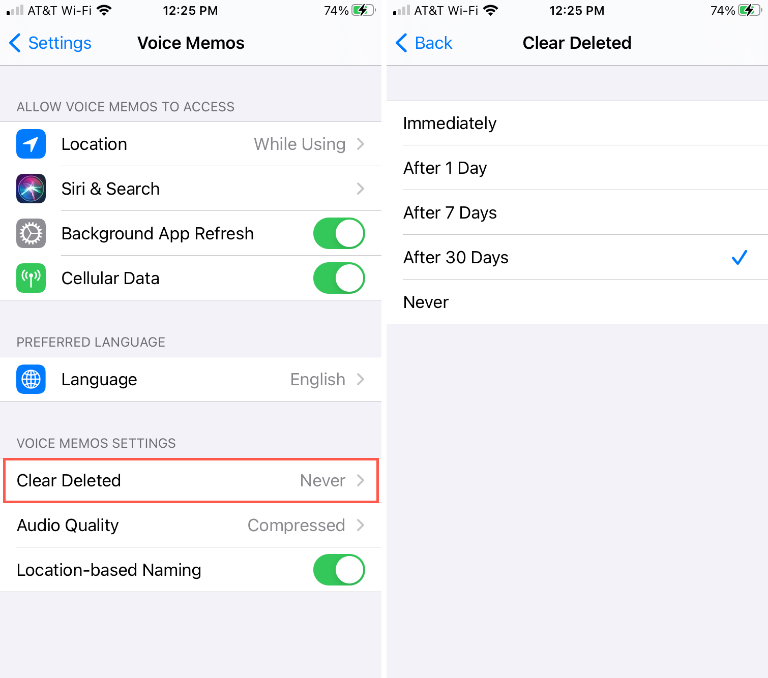 How to automatically remove deleted Voice Memos