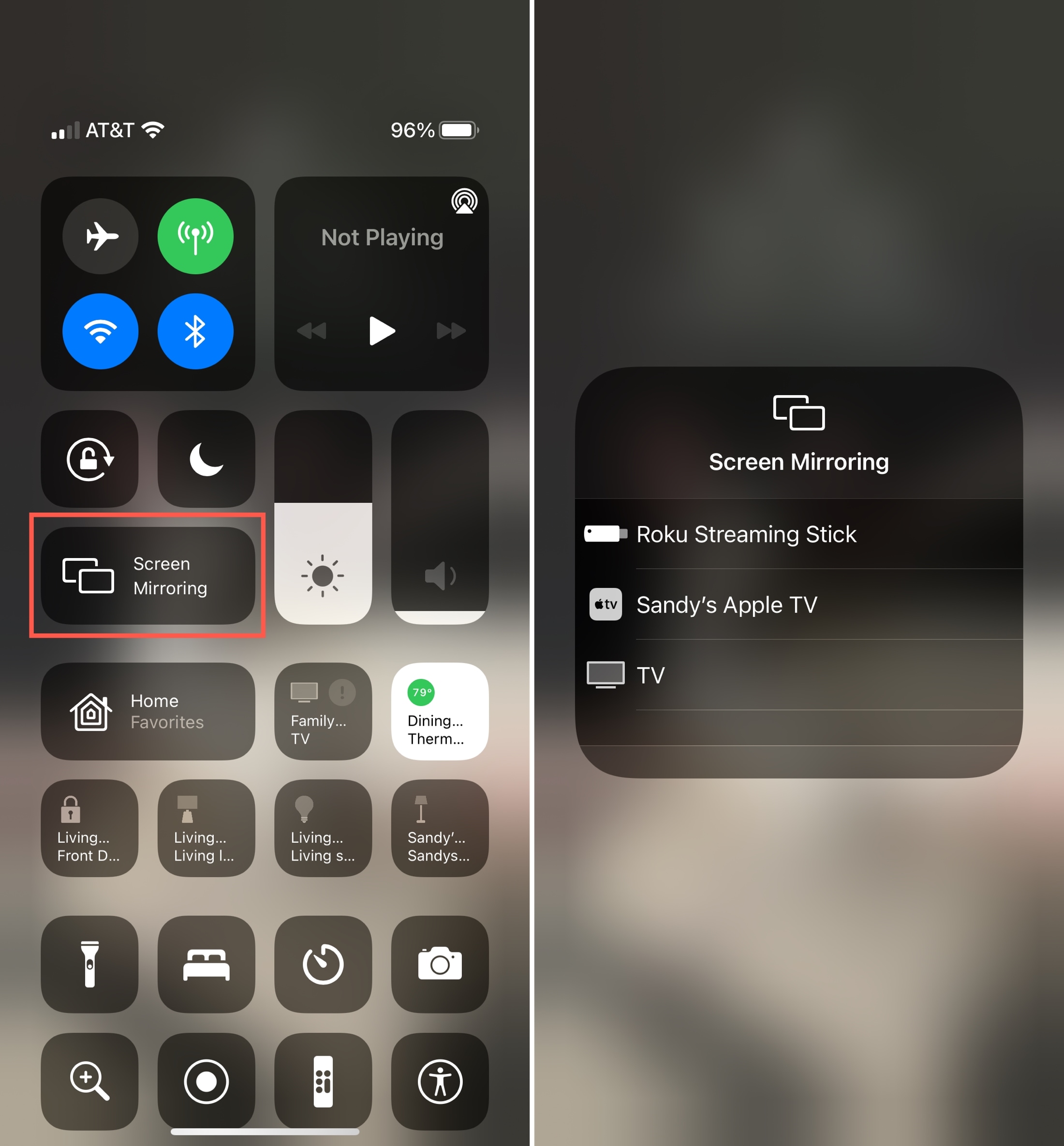 Control Center Screen Mirroring on iPhone