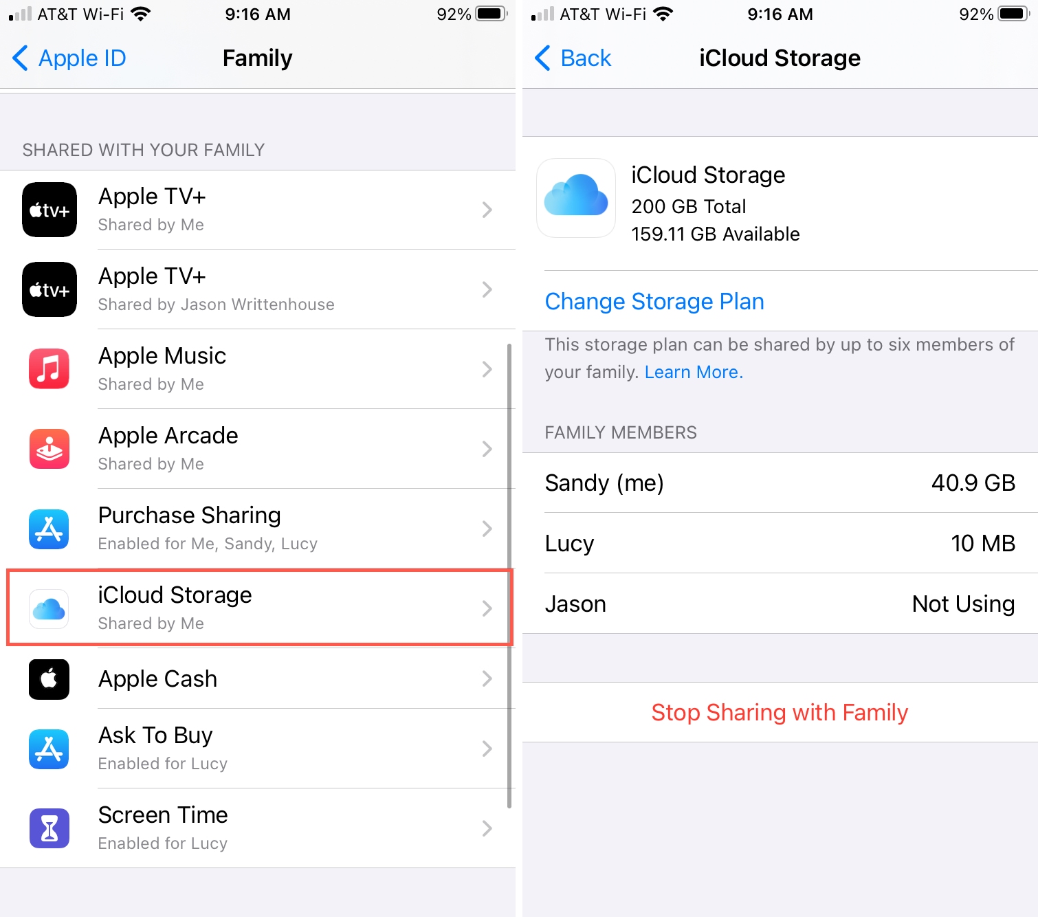 Family iCloud Storage Usage on iPhone