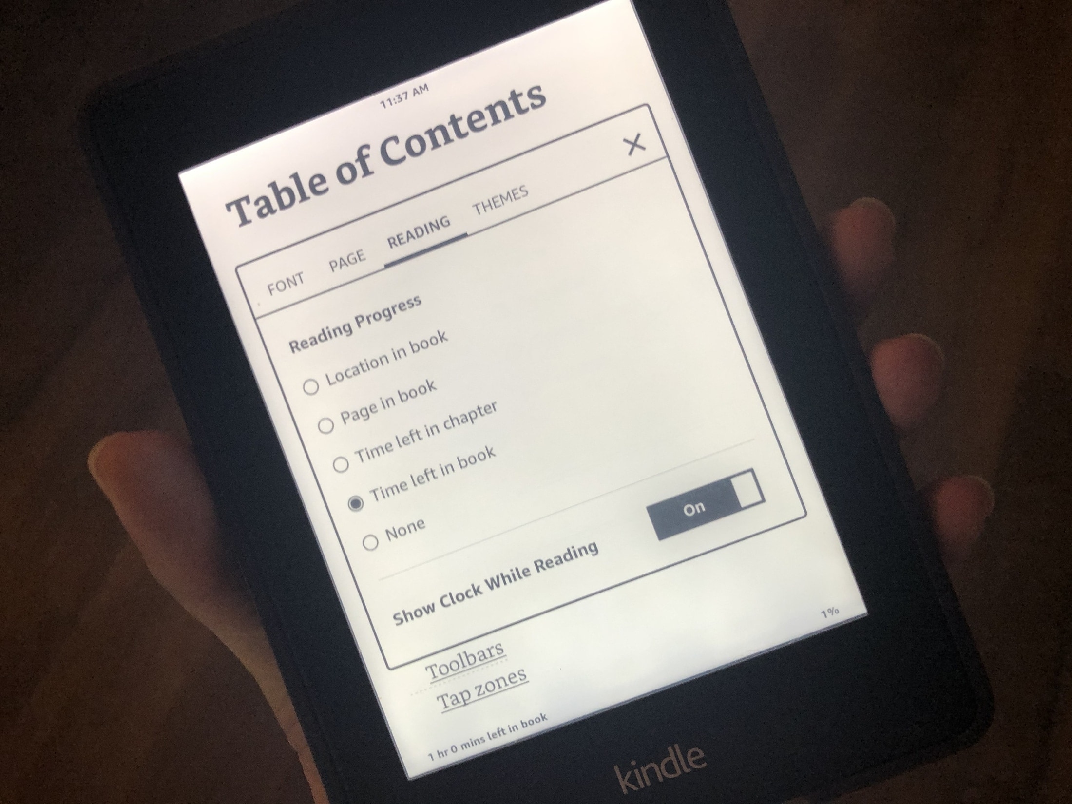 Kindle Select Reading Progress And Enable Clock