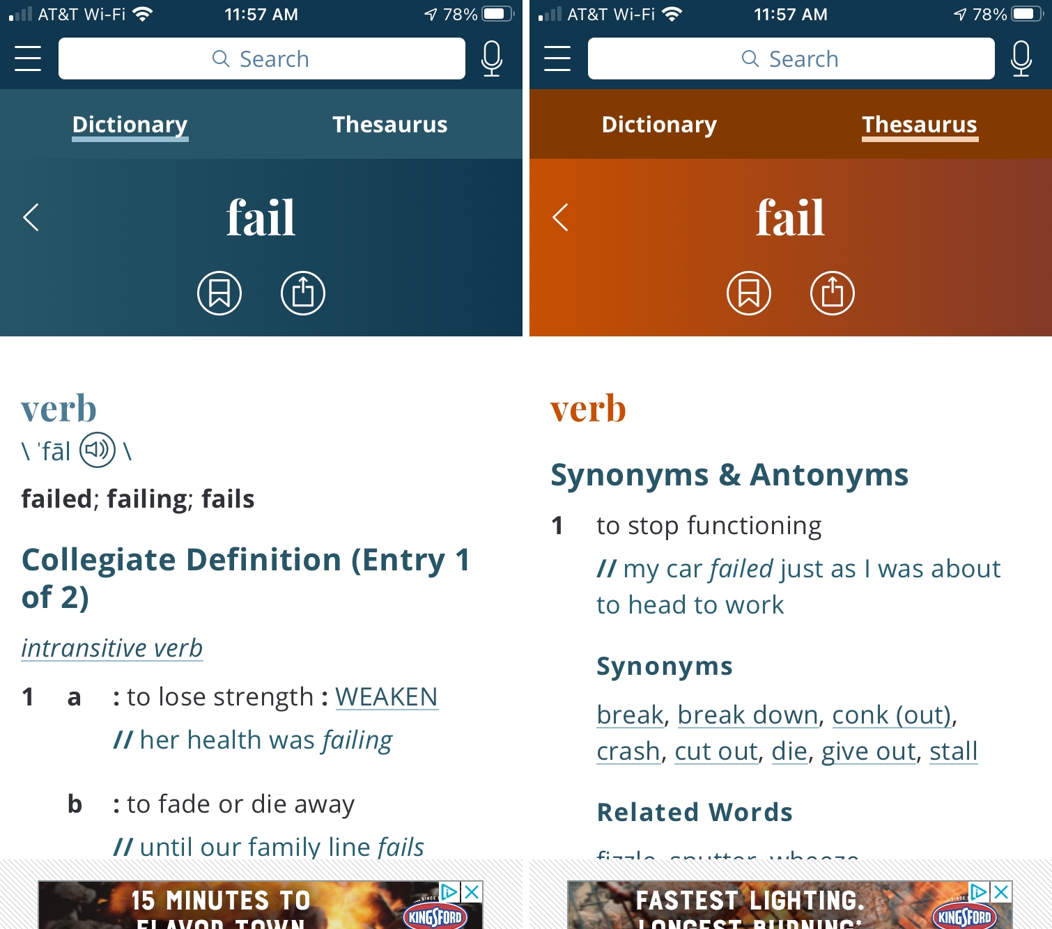Merriam Webster Dictionary and Thesaurus on iPhone