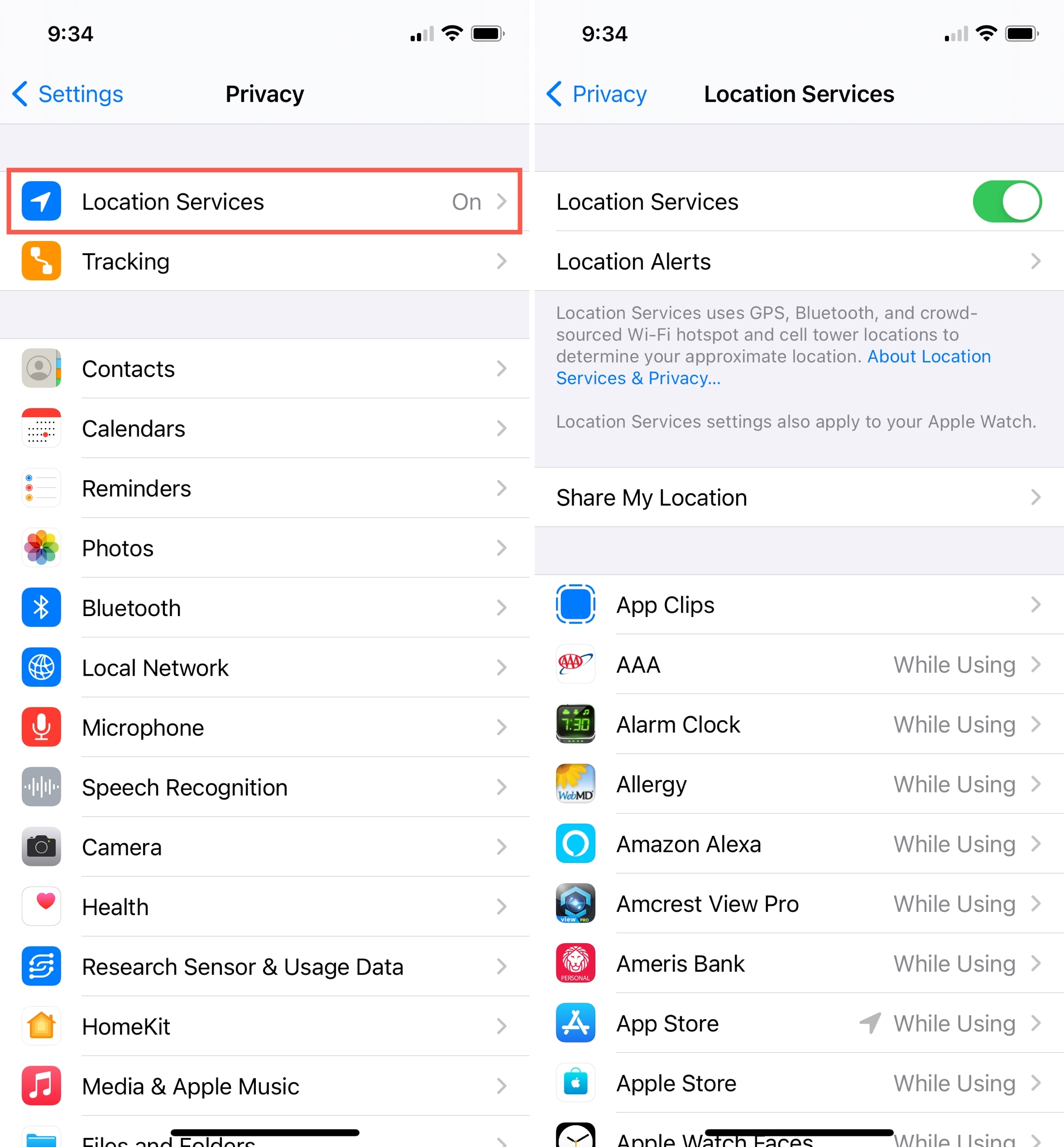 Settings Privacy Location Services
