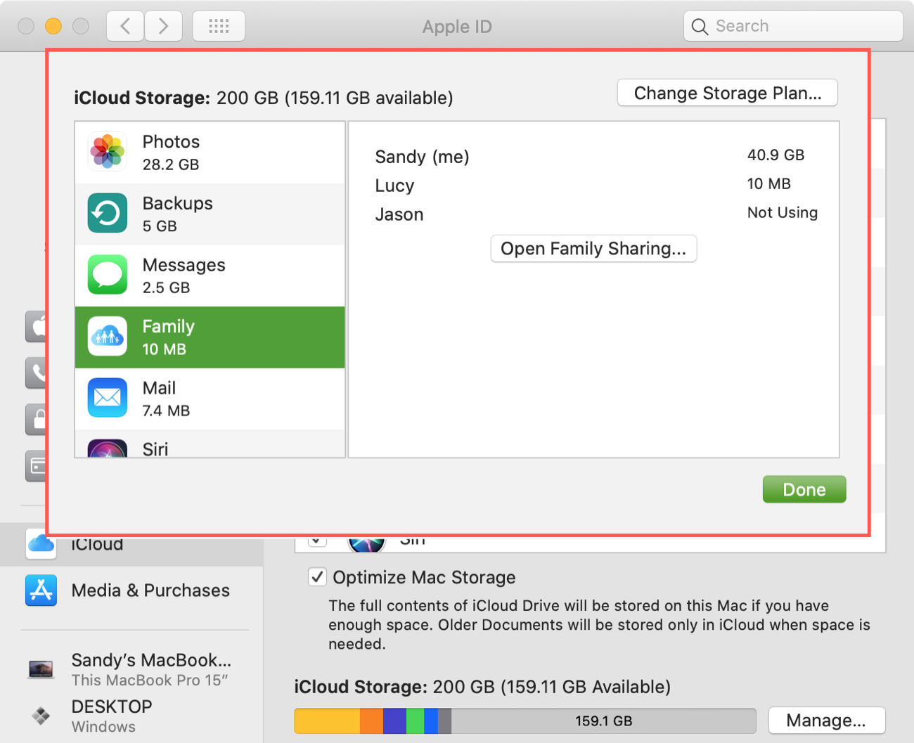 iCloud Storage Family Usage on Mac