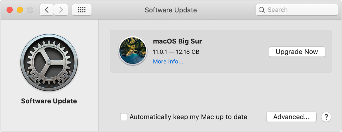 clean install macOS 11 Big Sur - Software Update showing the macOS Big Sur update