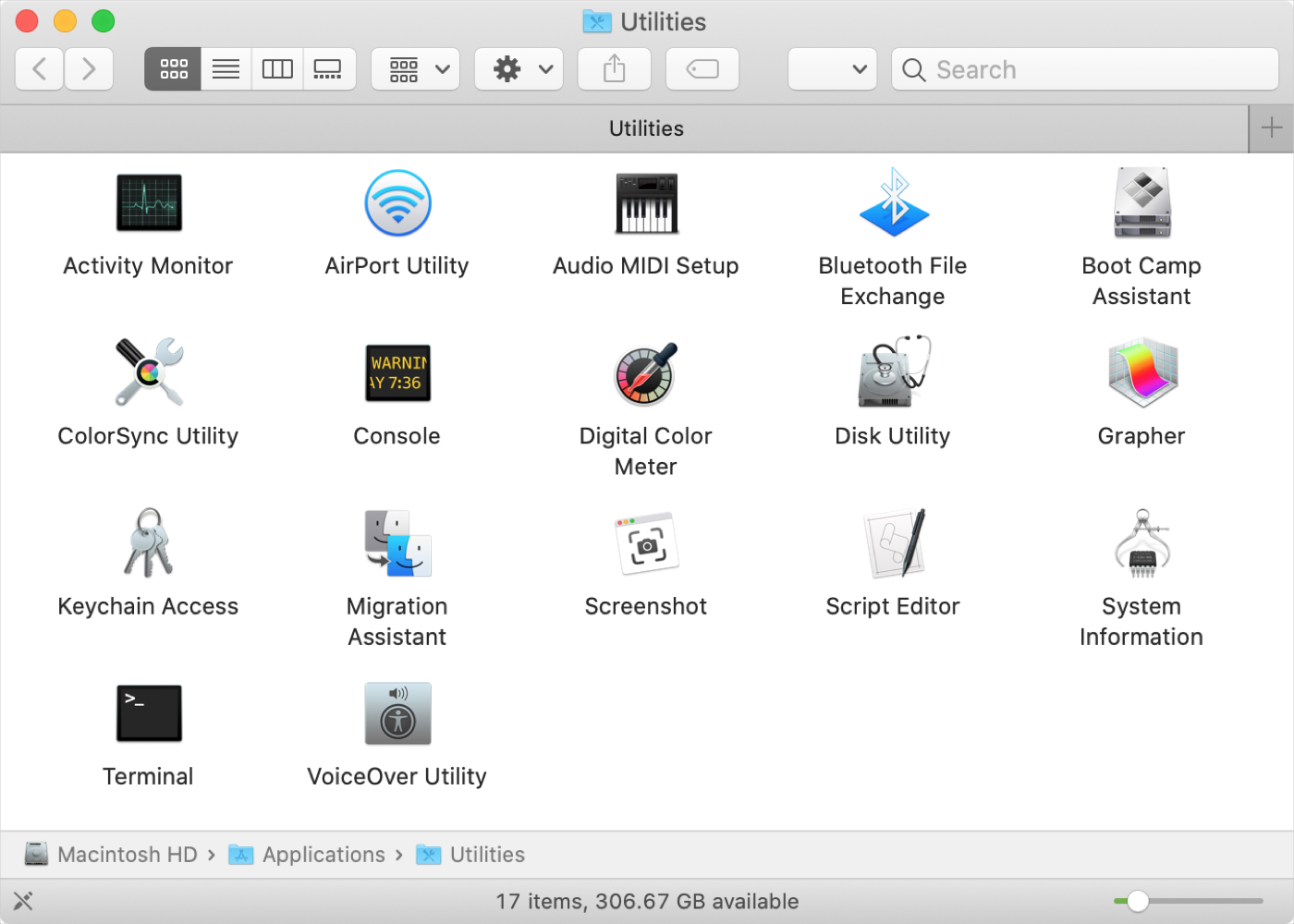 macOS Utilities Folder