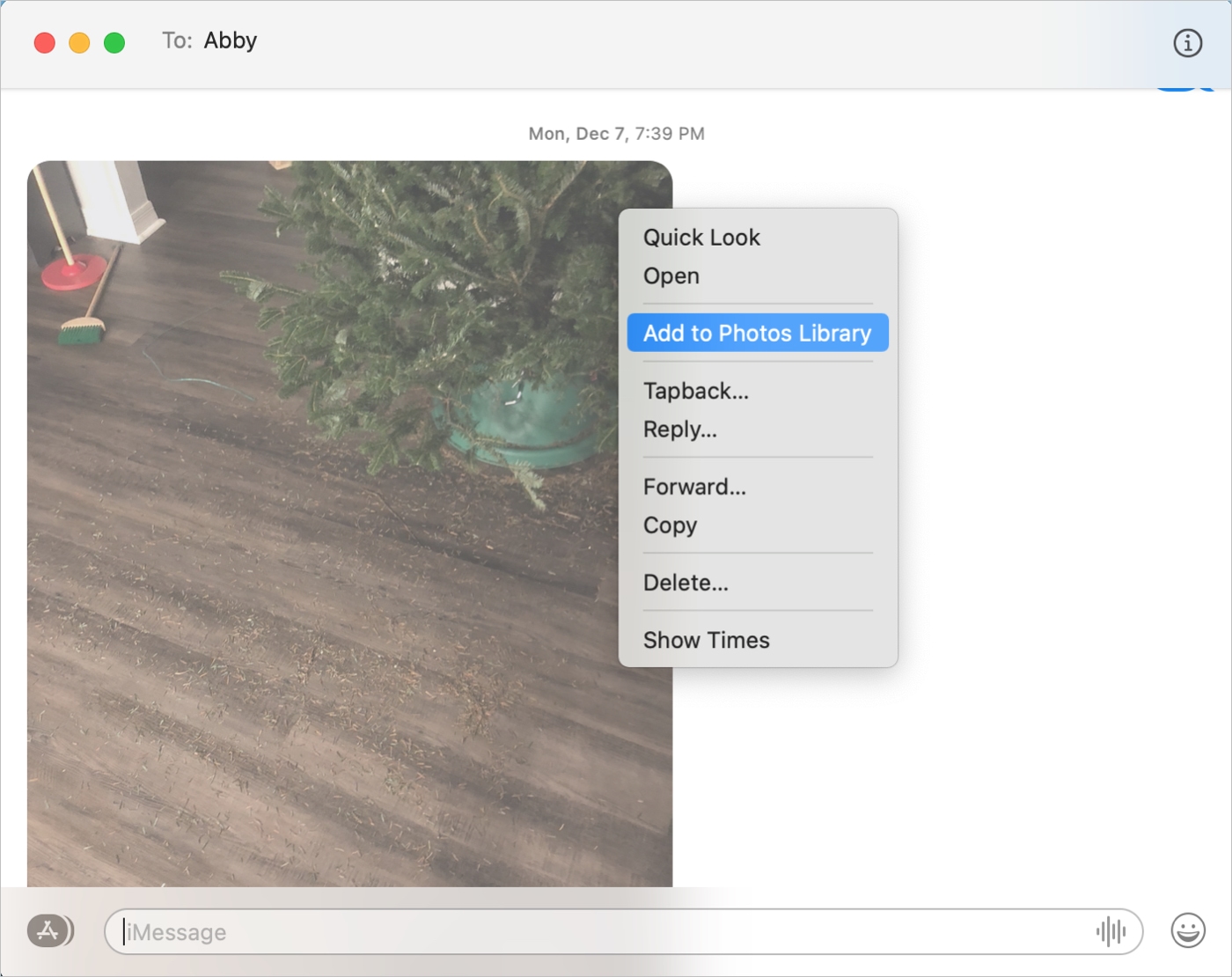 Add to Photos Library from Conversations in Messages on Mac
