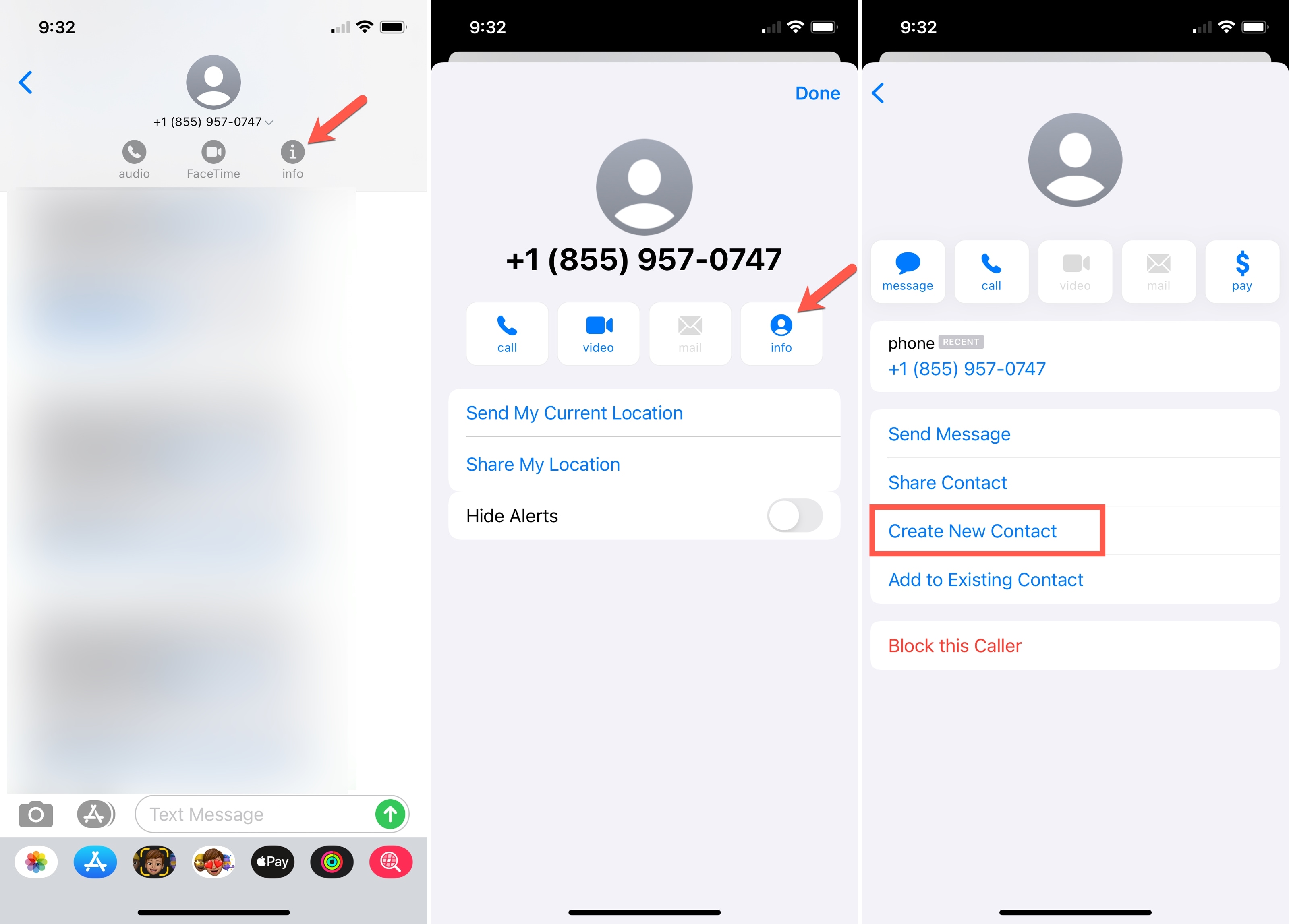 Create New Contact Messages App iPhone