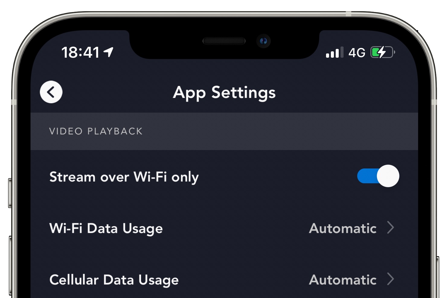 Disney+ data usage - iOS app with "Stream over Wi-Fi only" selected