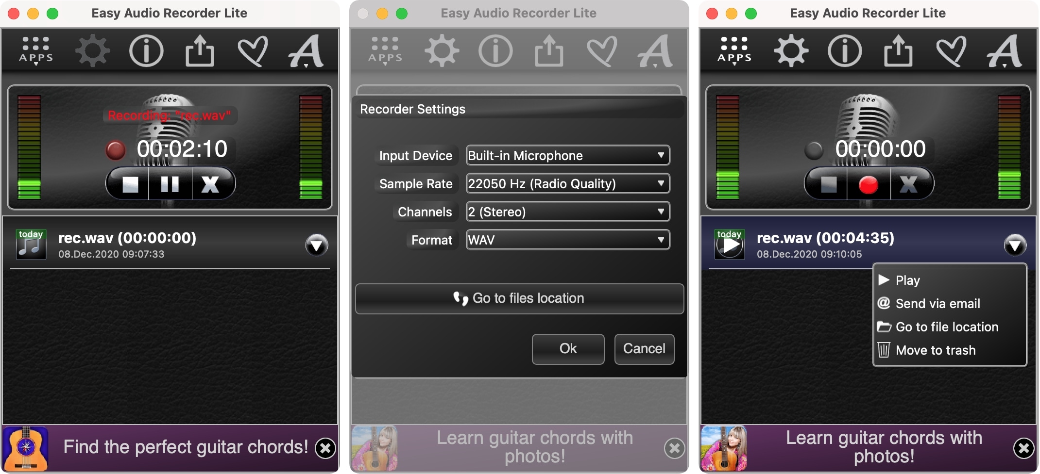 Application Easy Audio Recorder Lite sur Mac