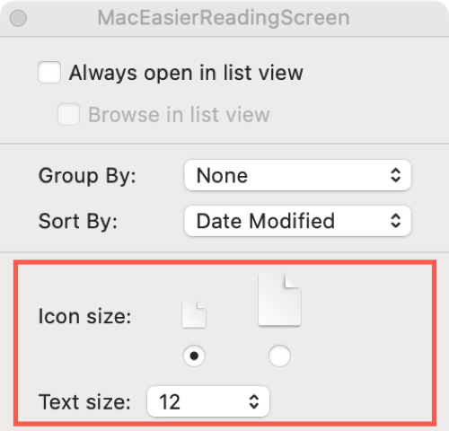 Finder View Options Icon and Text Size