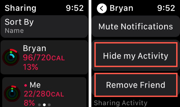 Hide Activity and Remove Friend on Apple Watch
