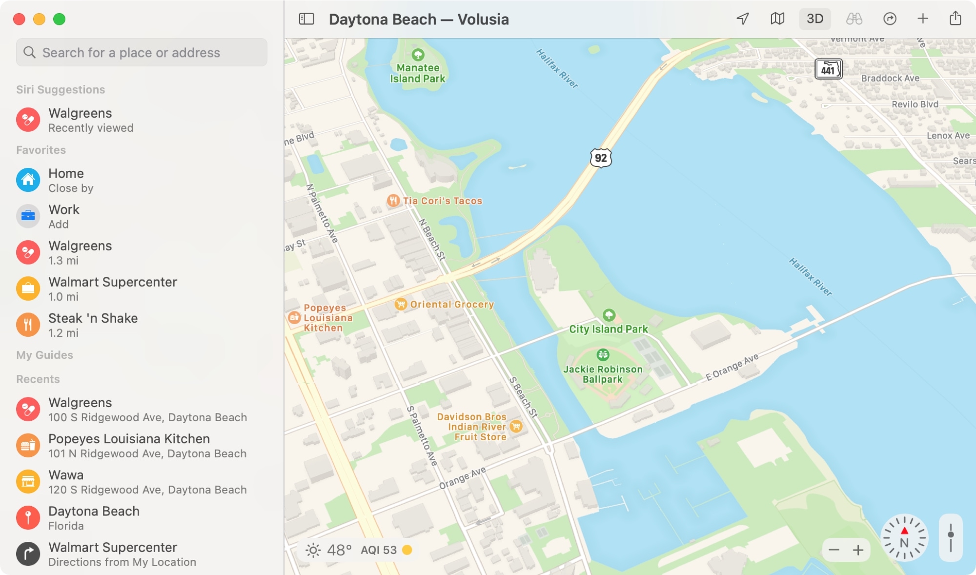Mac Maps Sidebar Favorites and Recents