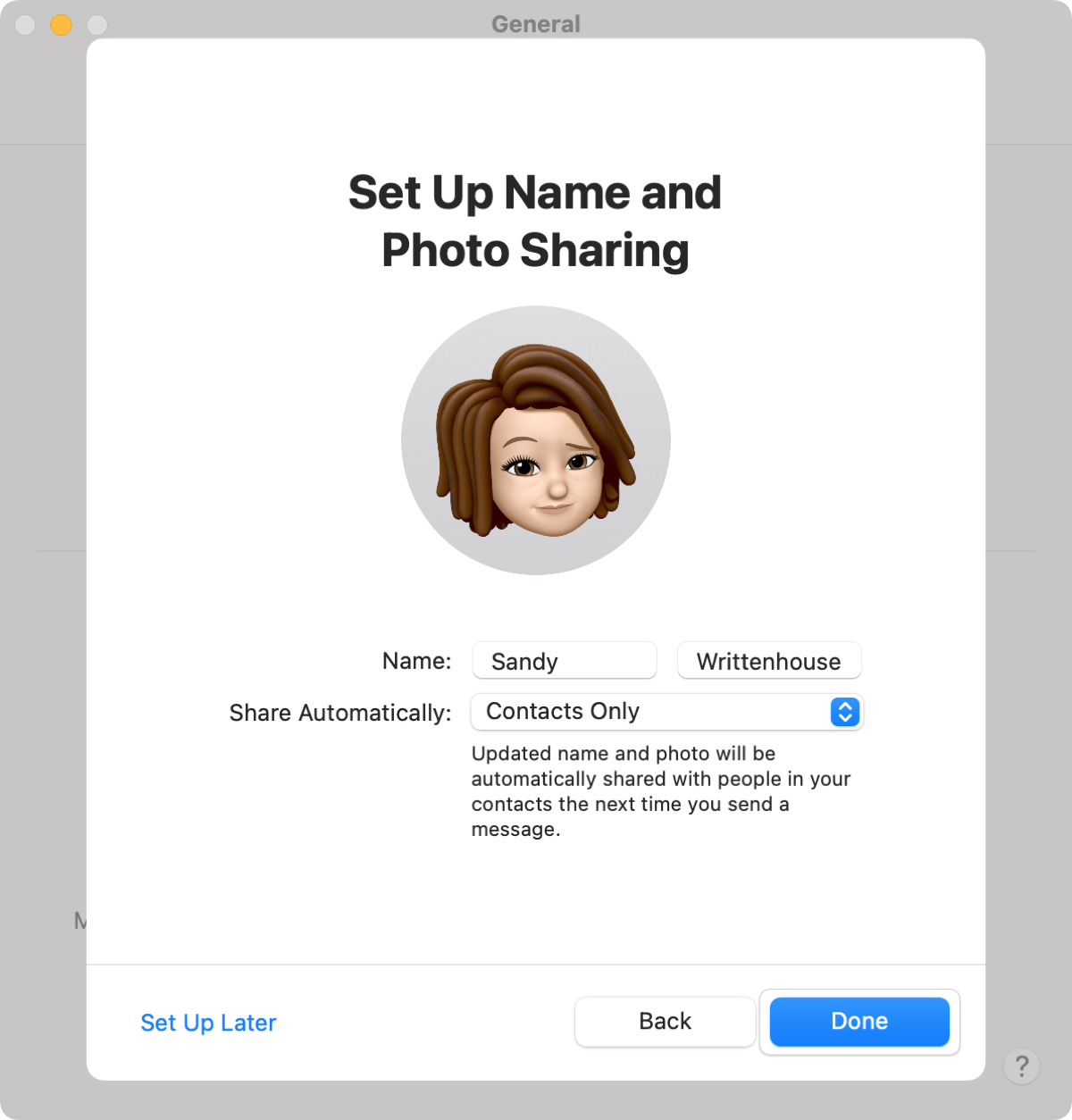 Name and Photo Shared in Messages on Mac
