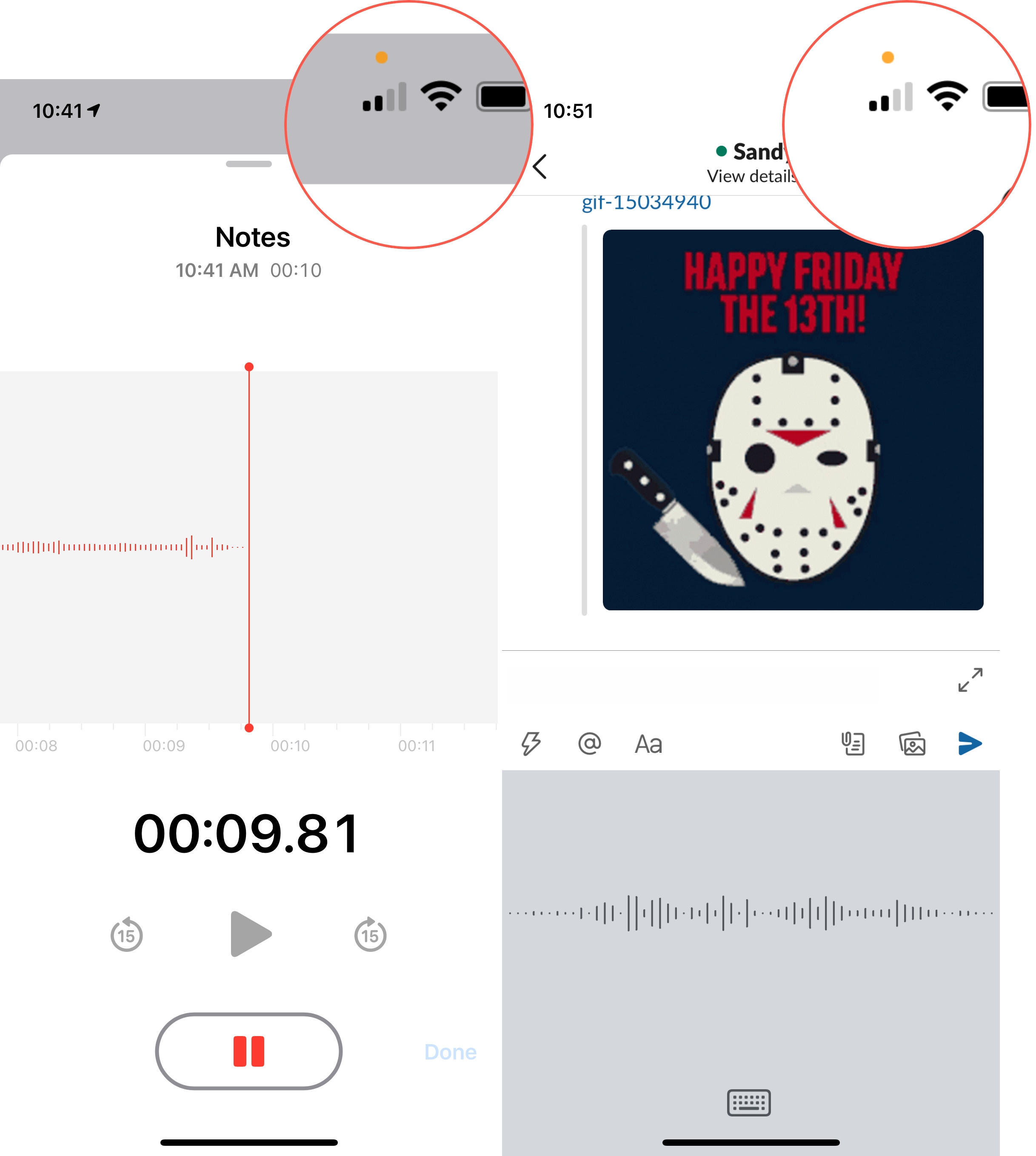 Orange Dot for Voice Memos and Slack