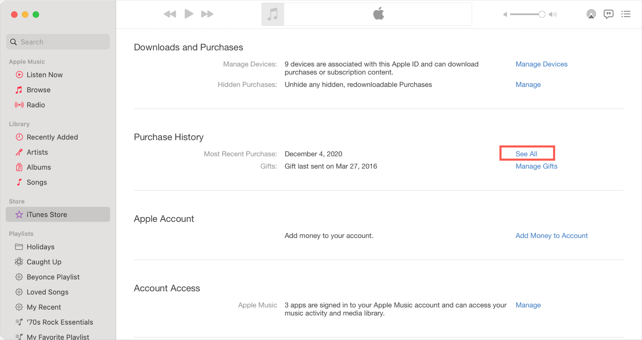 Purchase History See All on Mac