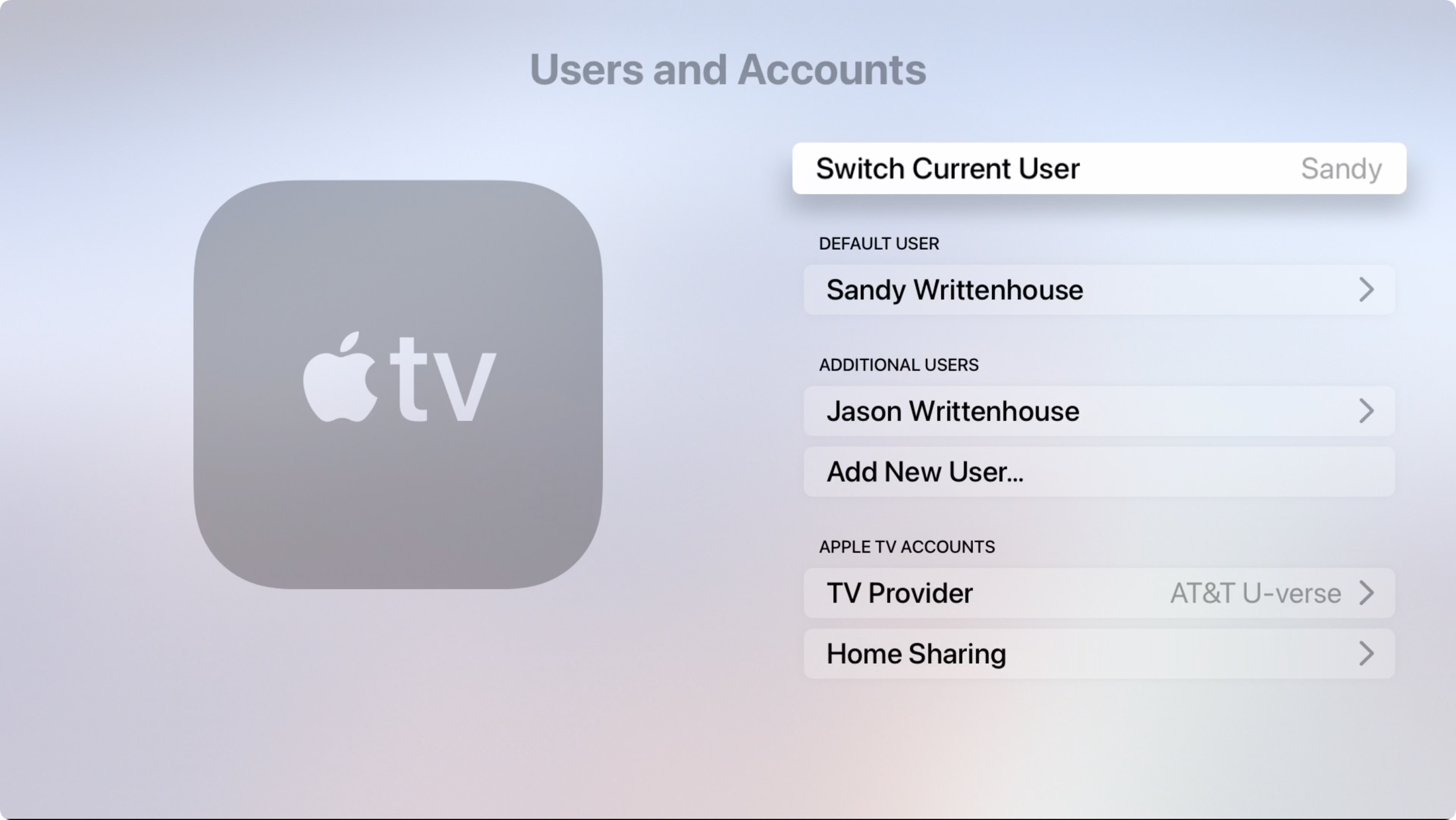Settings Users Accounts Apple TV