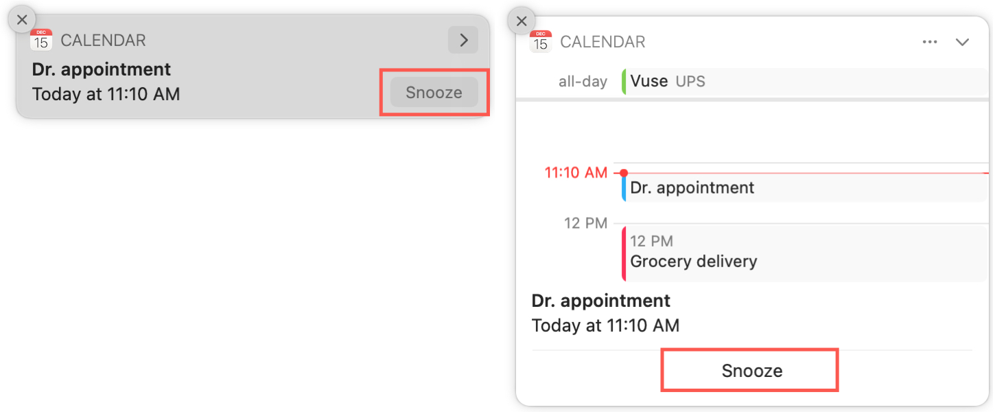 Snooze Calendar Event Options on Mac