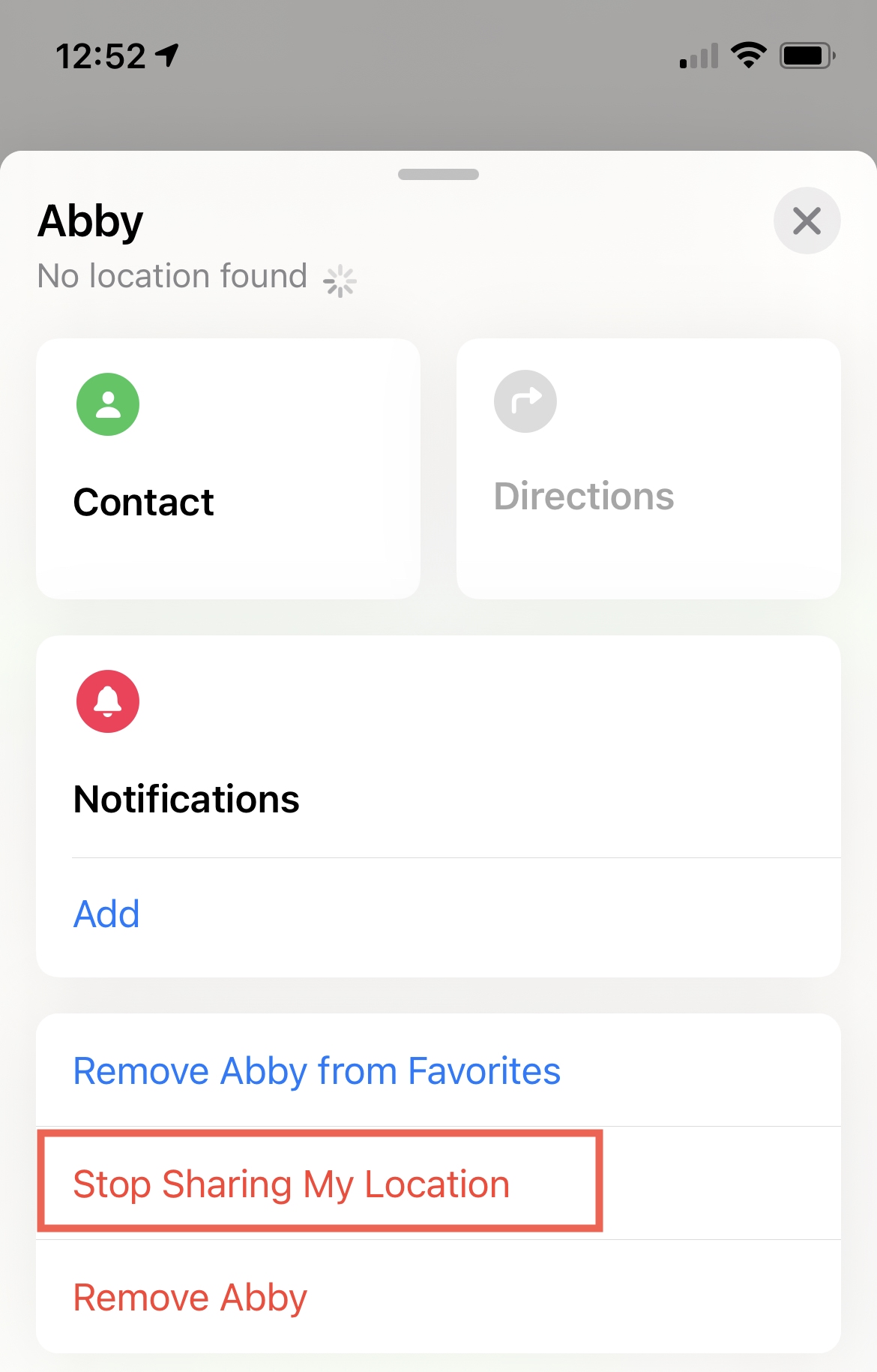 Stop Sharing My Location in Find My for a Contact