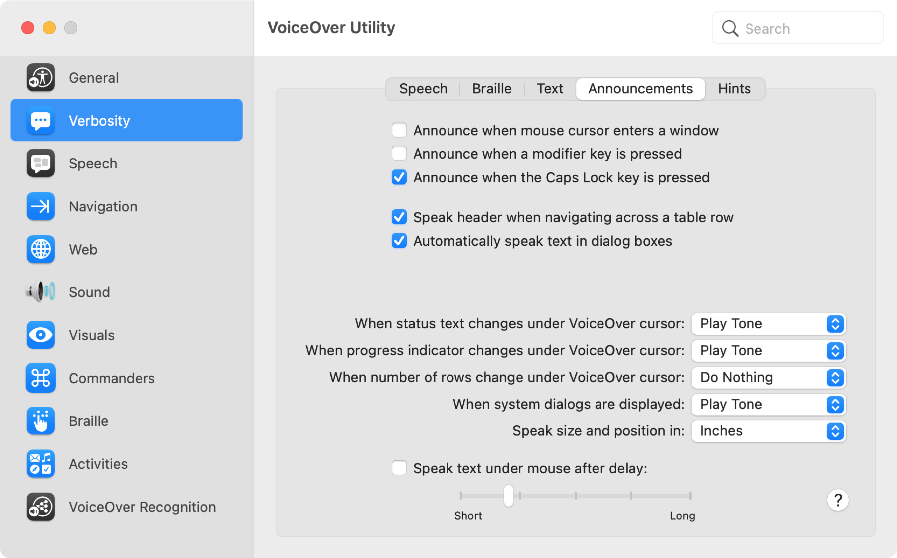 VoiceOver Utility Announcements
