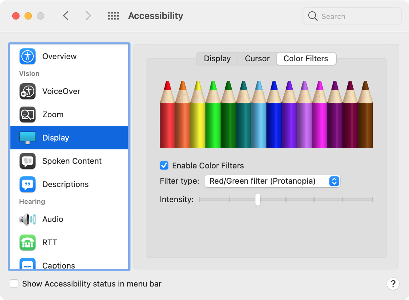System Preferences Accessibility Color Filters