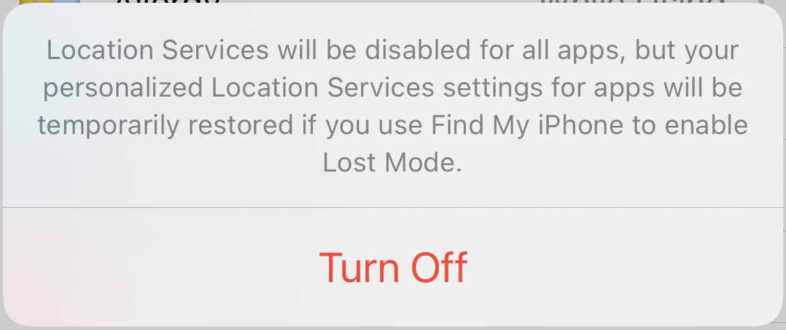 Turn Off Location Services Statement for Lost Mode