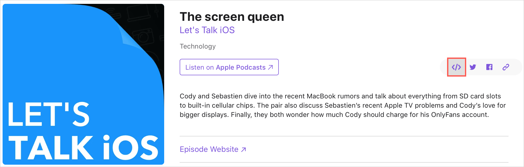 Apple Podcasts Episode Share Embed