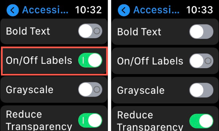 Apple Watch Accessibility On Off Labels