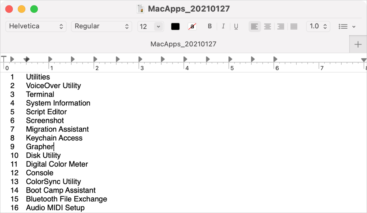 Applications Folder List in TextEdit