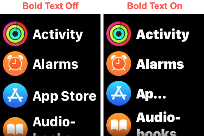 Bold Text Off and On Apple Watch
