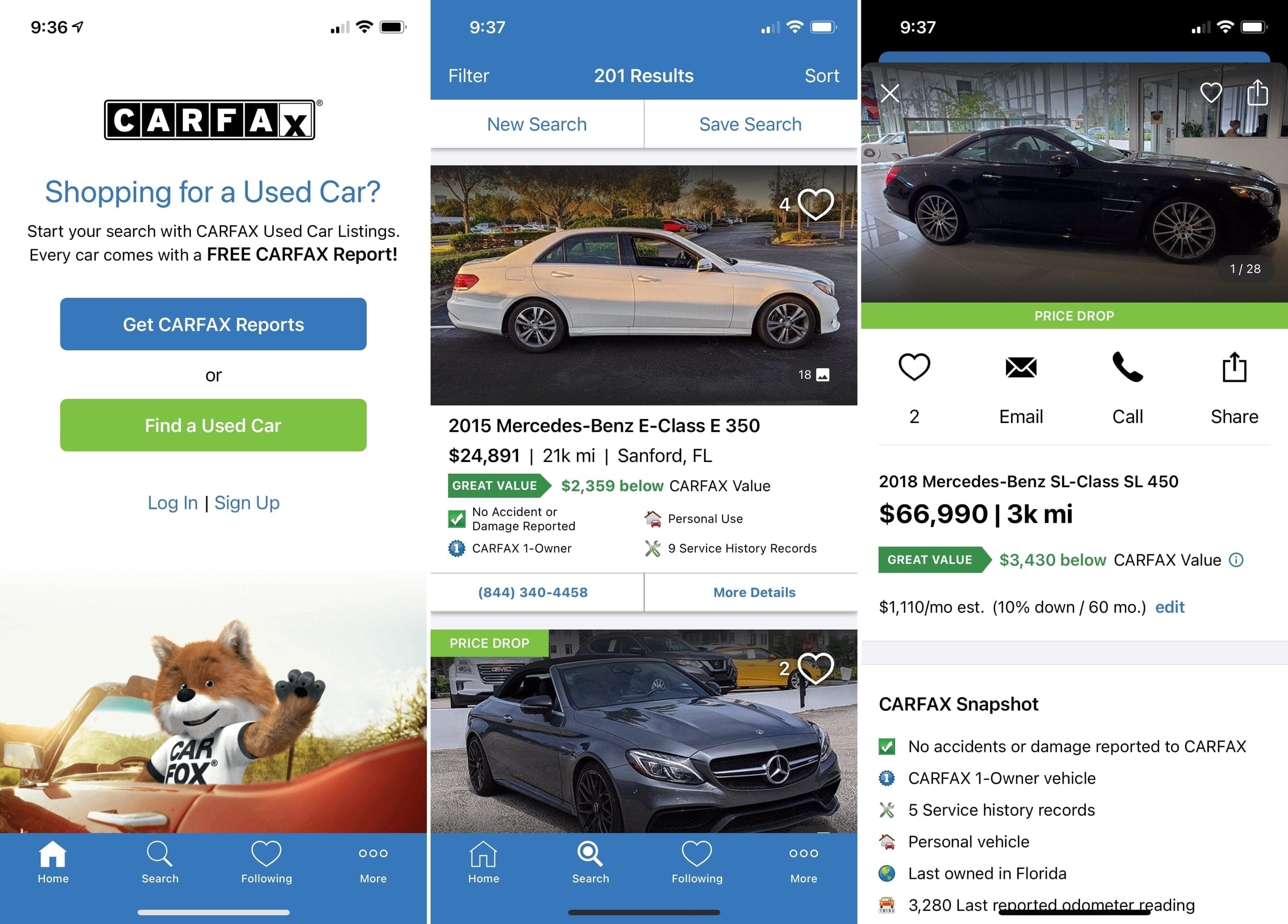 Apps for buying a car - CarFax on iPhone