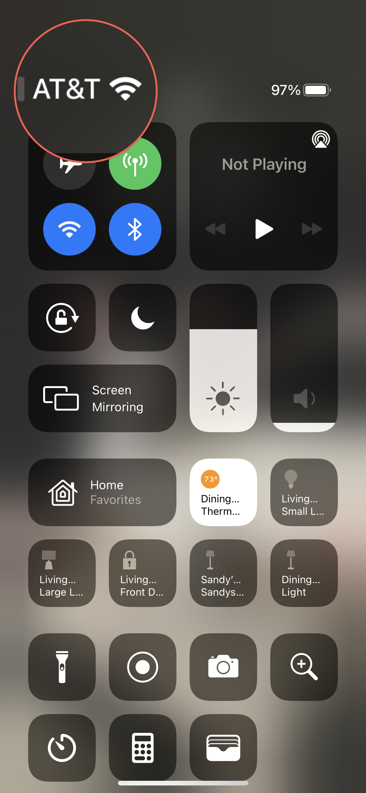 Control Center Cellular Company on iPhone