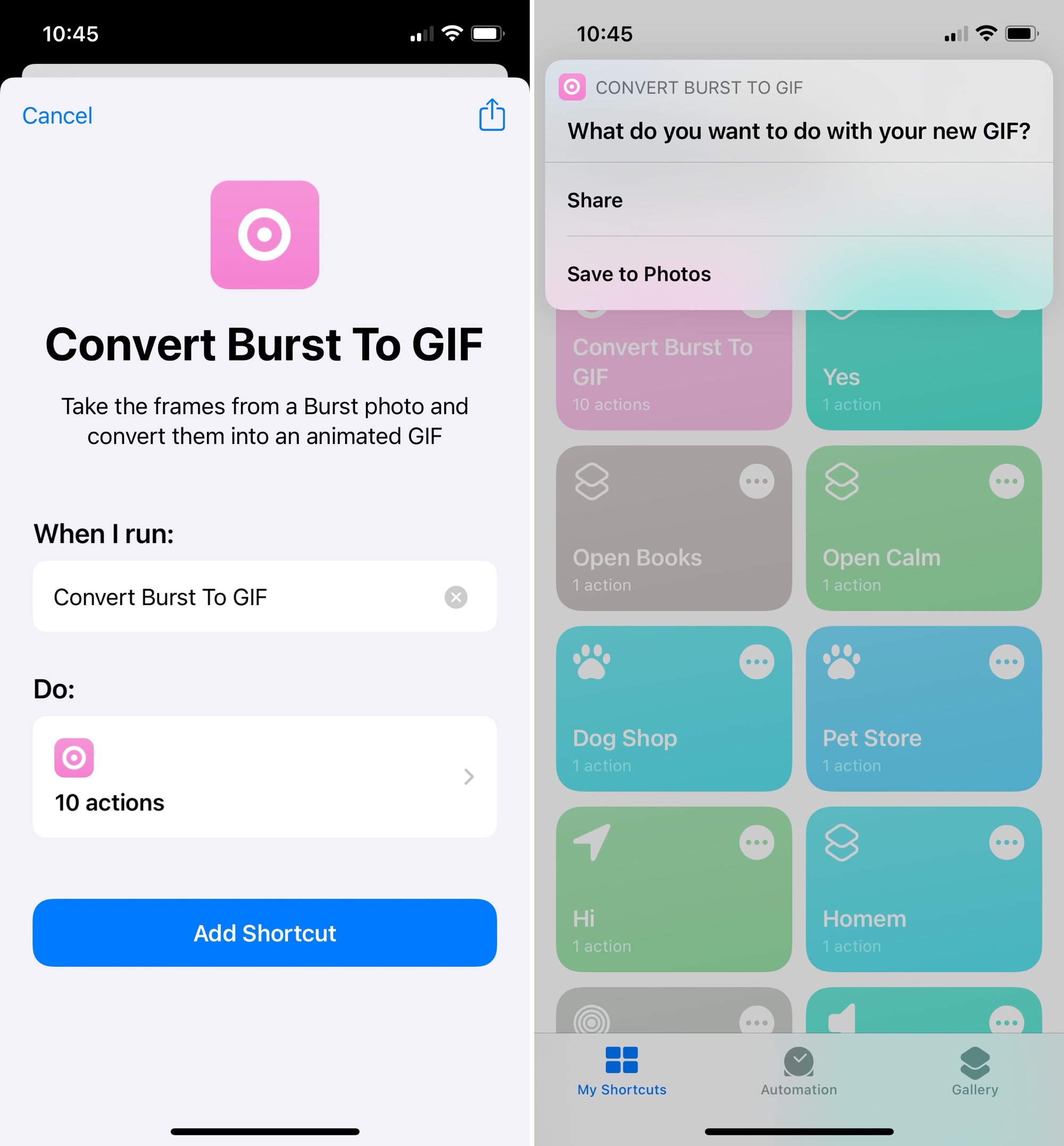 Convert Burst to GIF in Shortcuts on iPhone