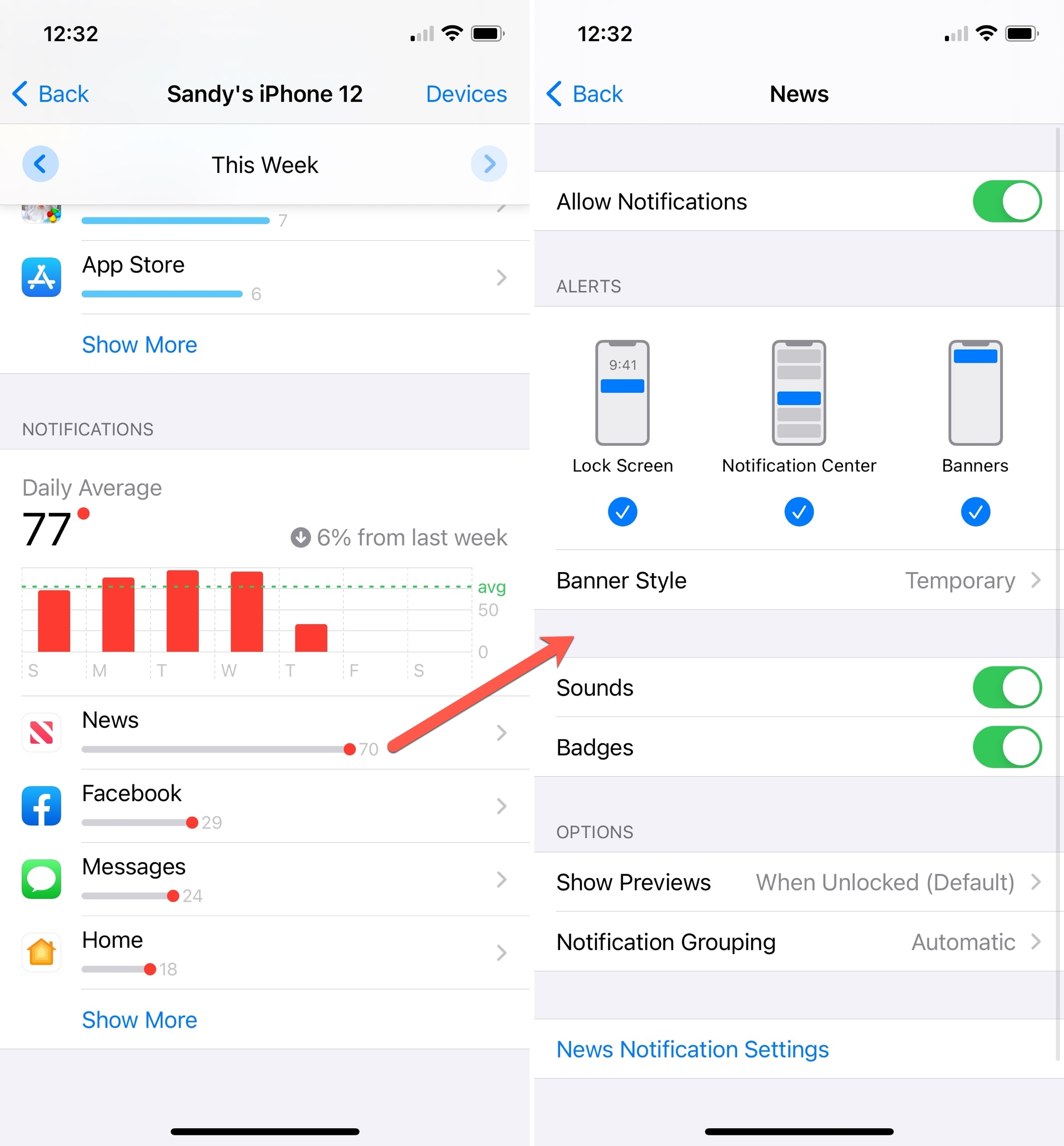 Screen Time on iPhone, Change Notifications
