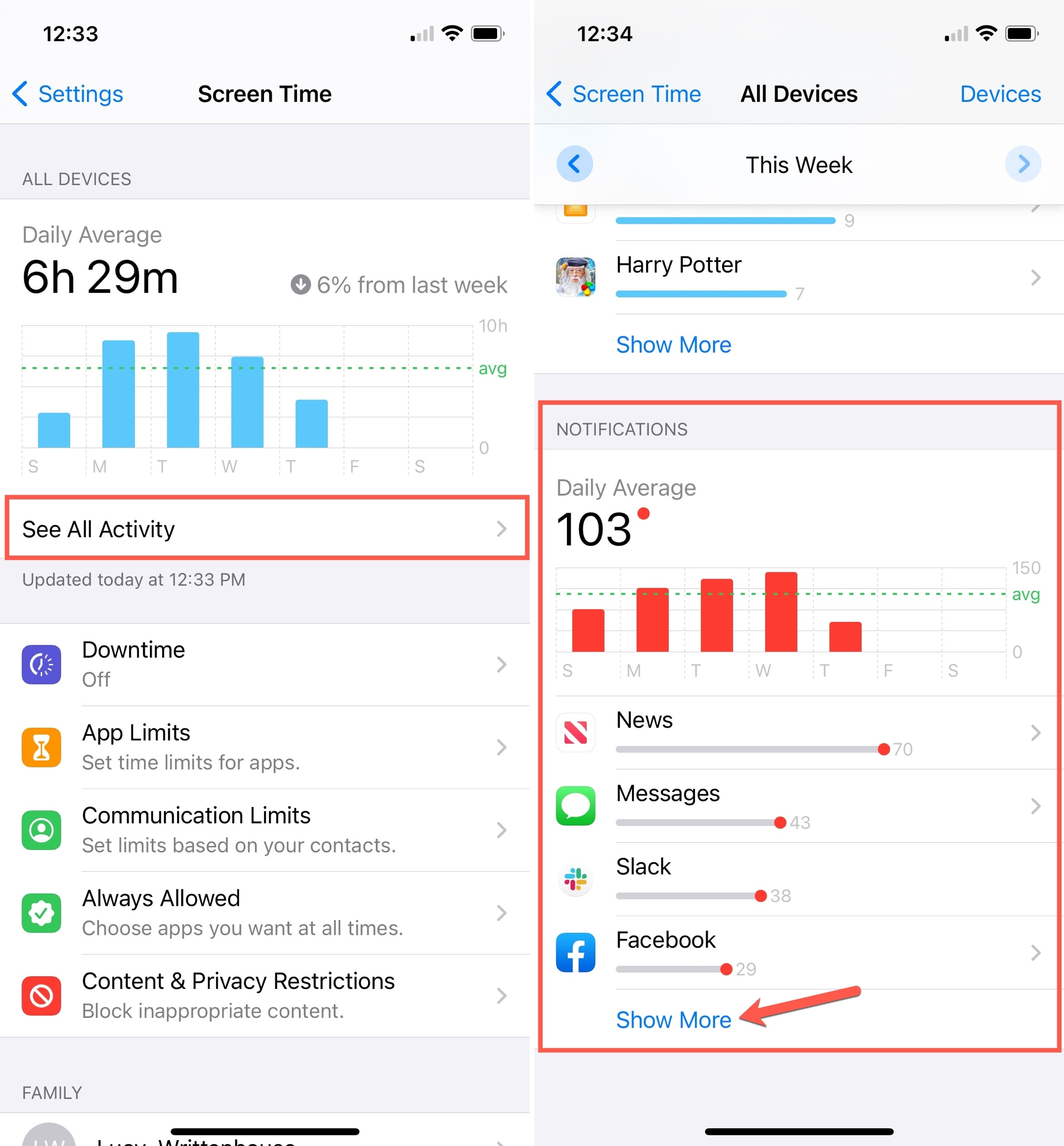 Screen Time on iPhone, See All Activity and Notifications