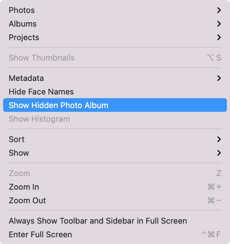 Show the Hidden Photo Album on Mac