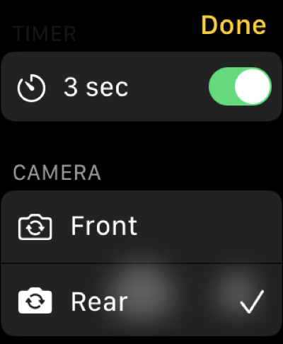 Timer and Camera in Remote on Apple Watch