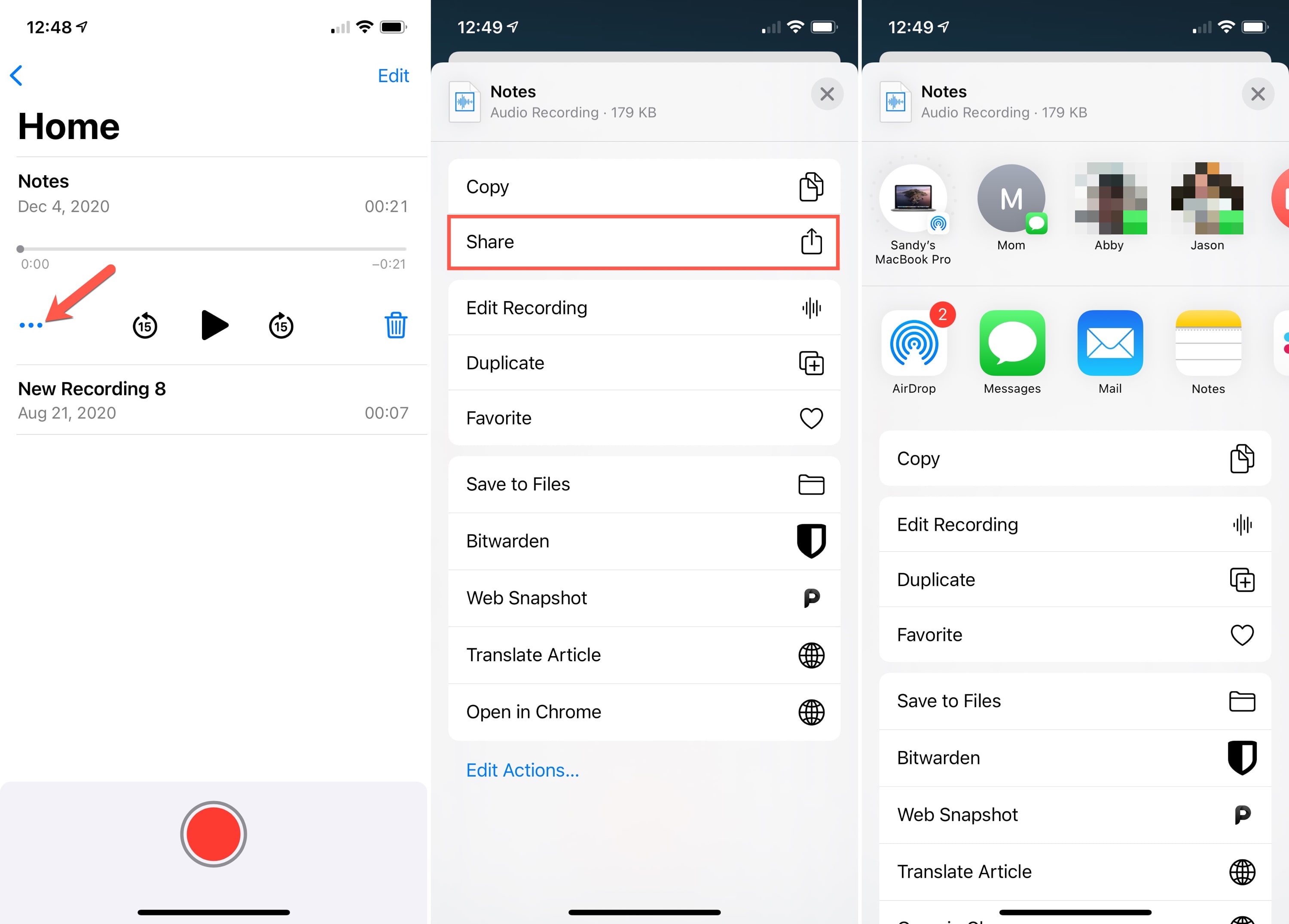 Voice Memos Share a Recording on iPhone