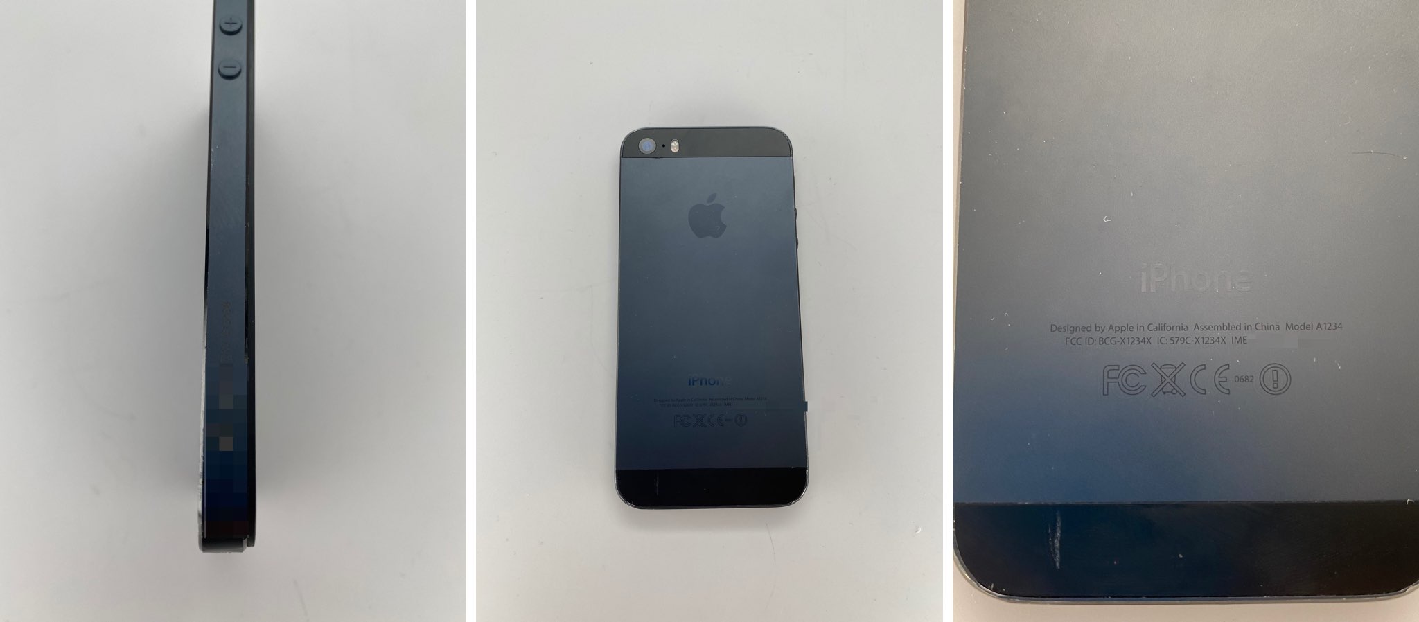 Photographs of an iPhone 5s prototype in an unreleased Black and Slate color, concealed in a stealth case