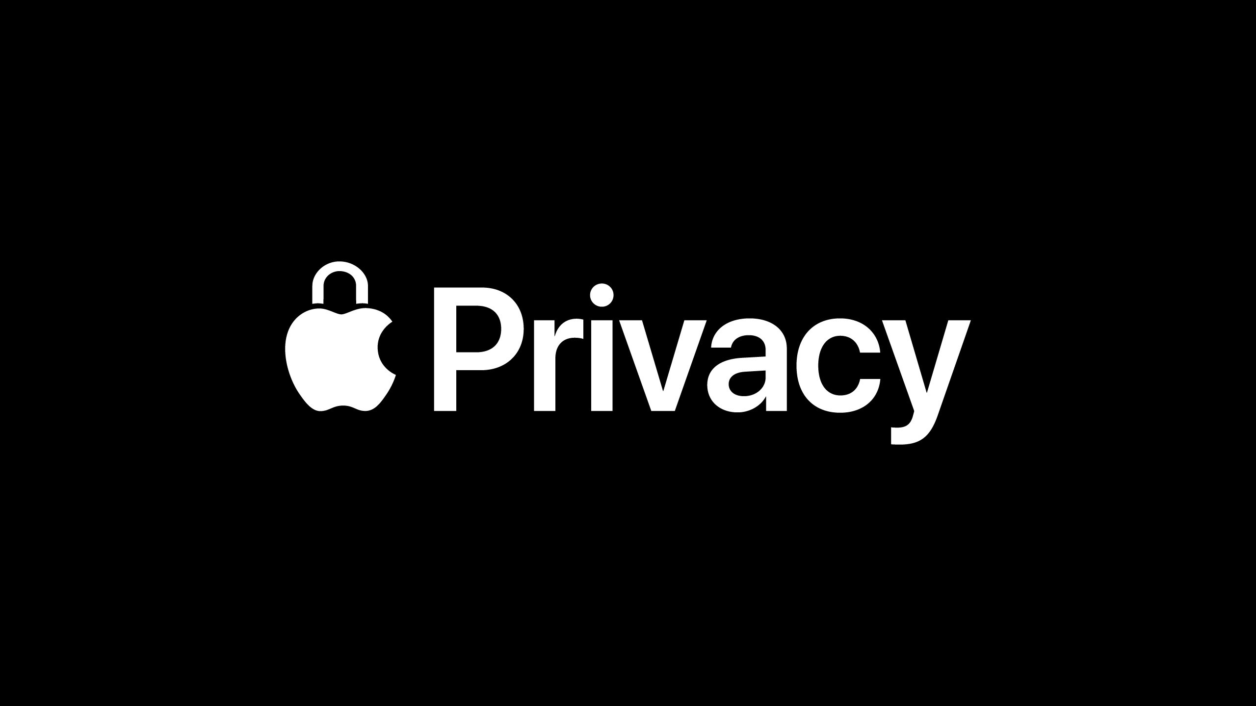 A screenshot showing the Apple logo with a lock icon and the word "Privacy" set against an all-black background