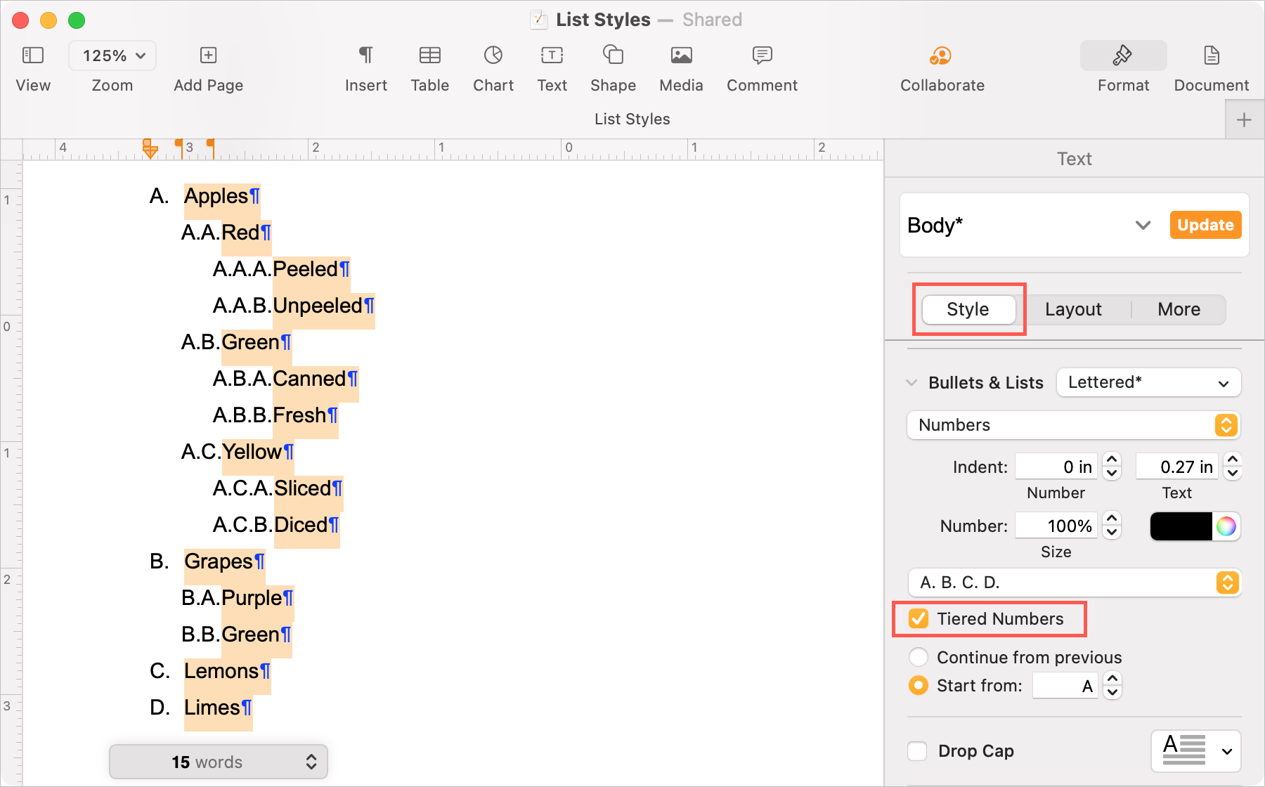 Create a Tiered List in Pages on Mac