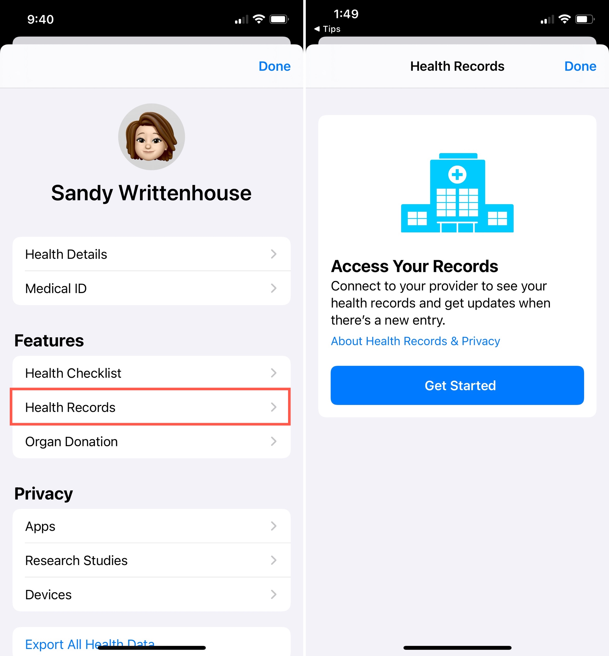 Health Records, Get Started on iPhone