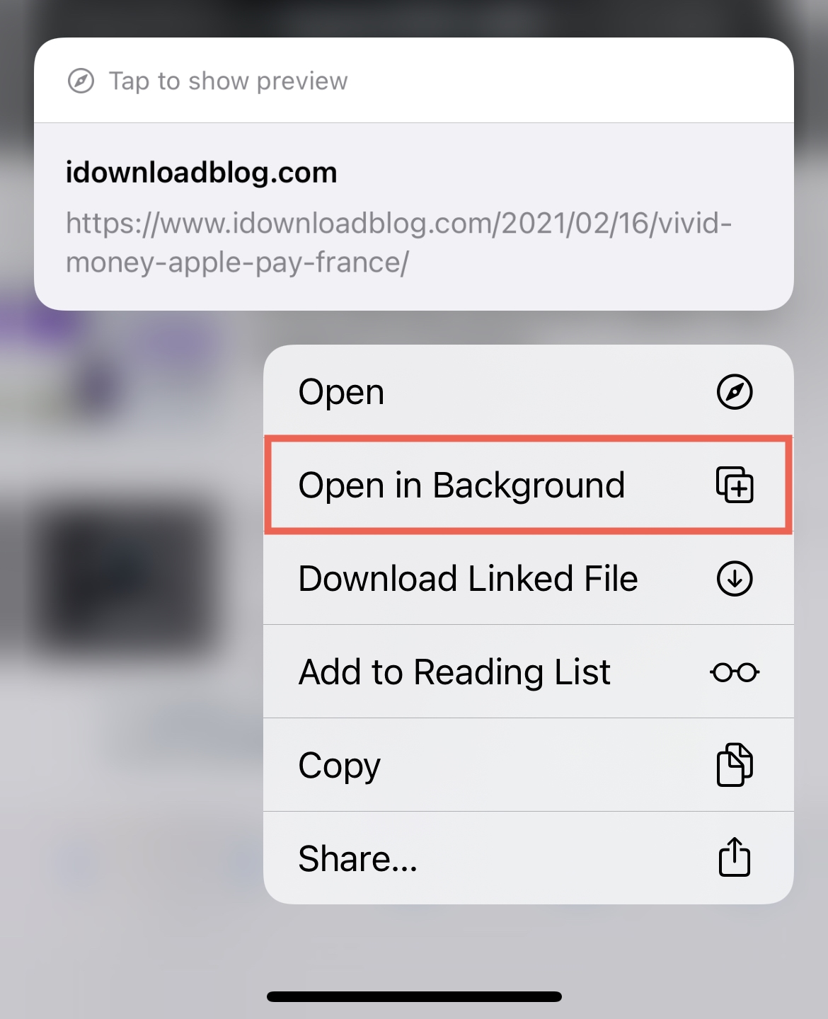 Safari Open in Background on iPhone