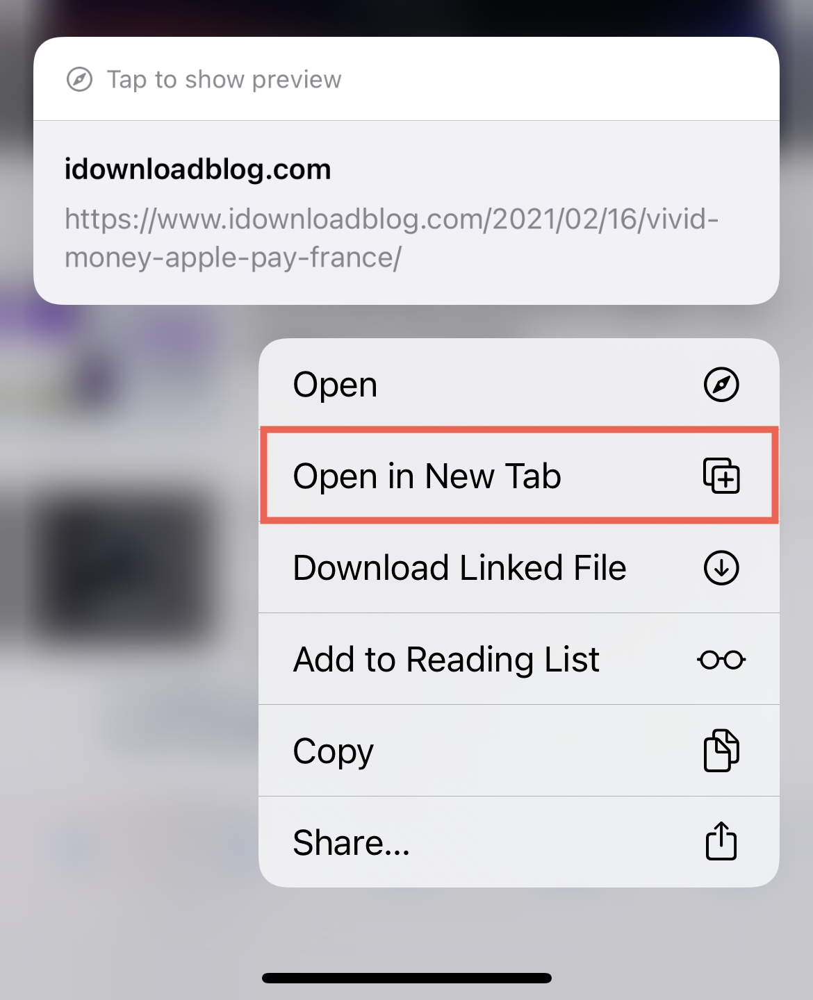 Safari Open in New Tab on iPhone
