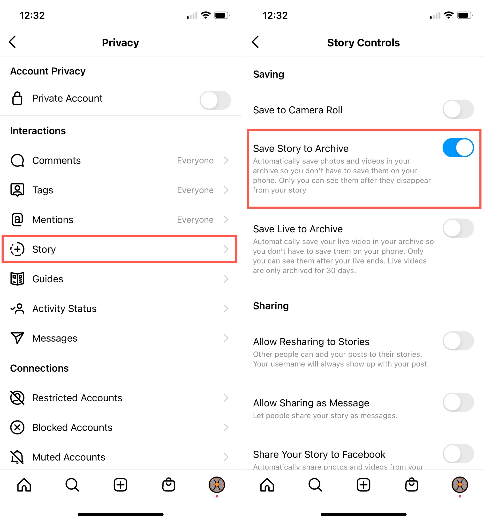 Save Story to Archive Setting on Instagram