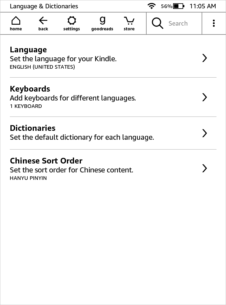Settings, Languages and Dictionaries on Kindle Paperwhite