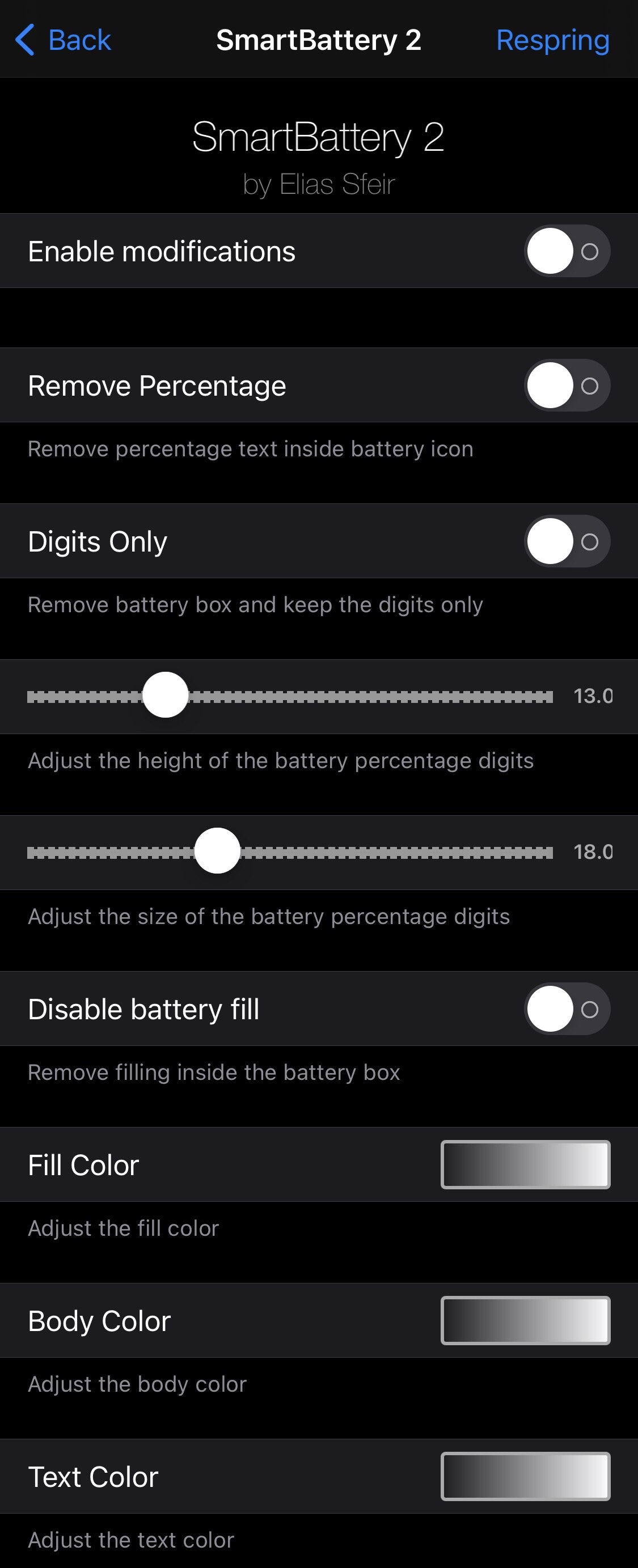 SmartBattery iOS 15 Customize Battery preference pane.