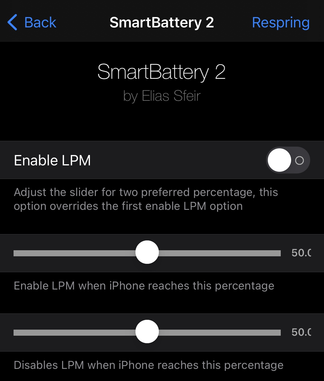 SmartBattery iOS 15 Custom Interval preference pane.