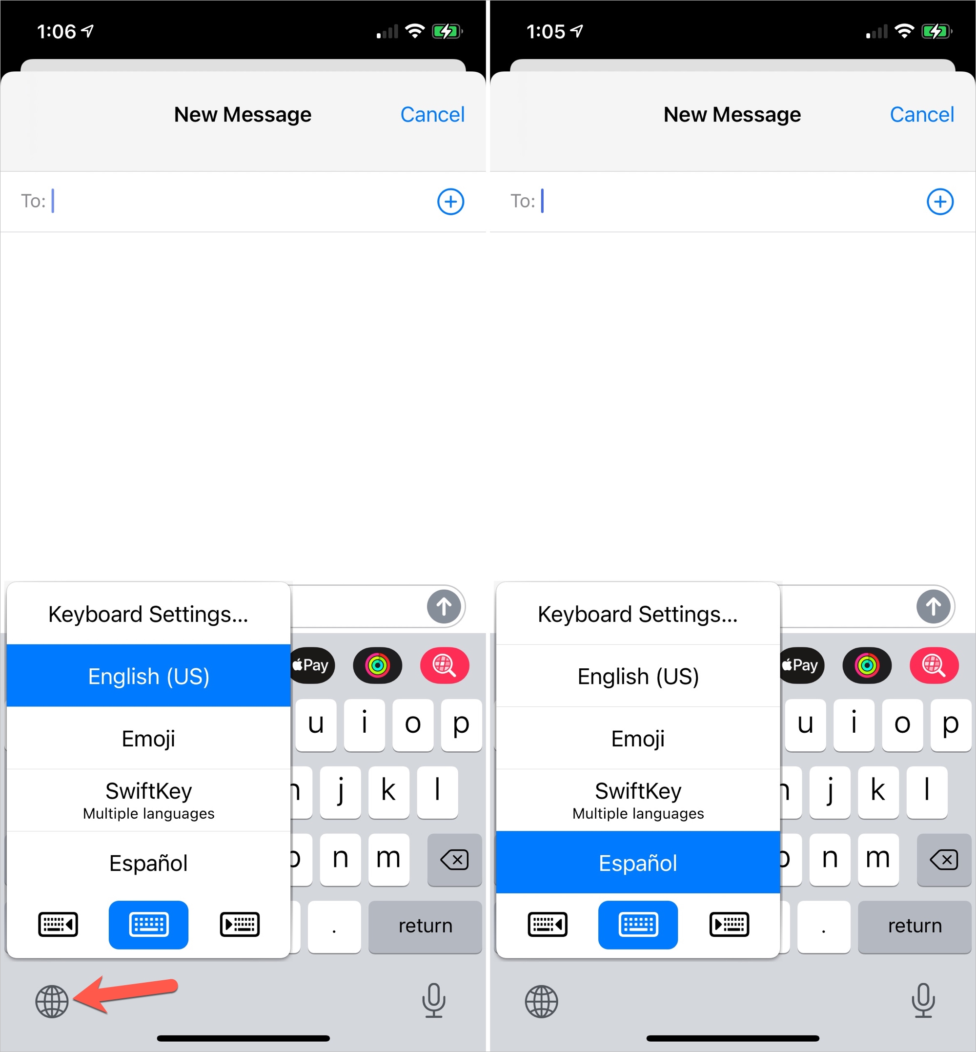 Change Keyboard Language in Messages on iPhone